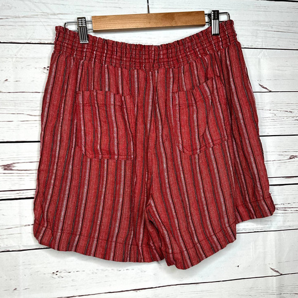 Linen Blend Red Stripe Boho Shorts Size Large - Picture 4 of 6